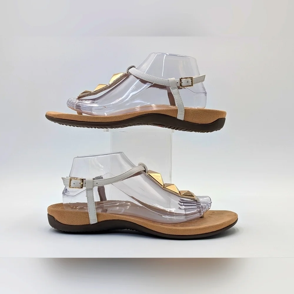Vionic Nala Gold Embellished Flat T-Strap Sandal Orthaheel Technology Size 10 - Picture 3 of 17